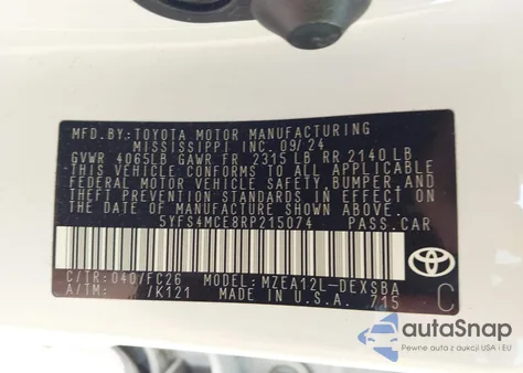 2024 Toyota Corolla Se z USA, uszkodzony, nr VIN 5YFS4MCE8RP215074